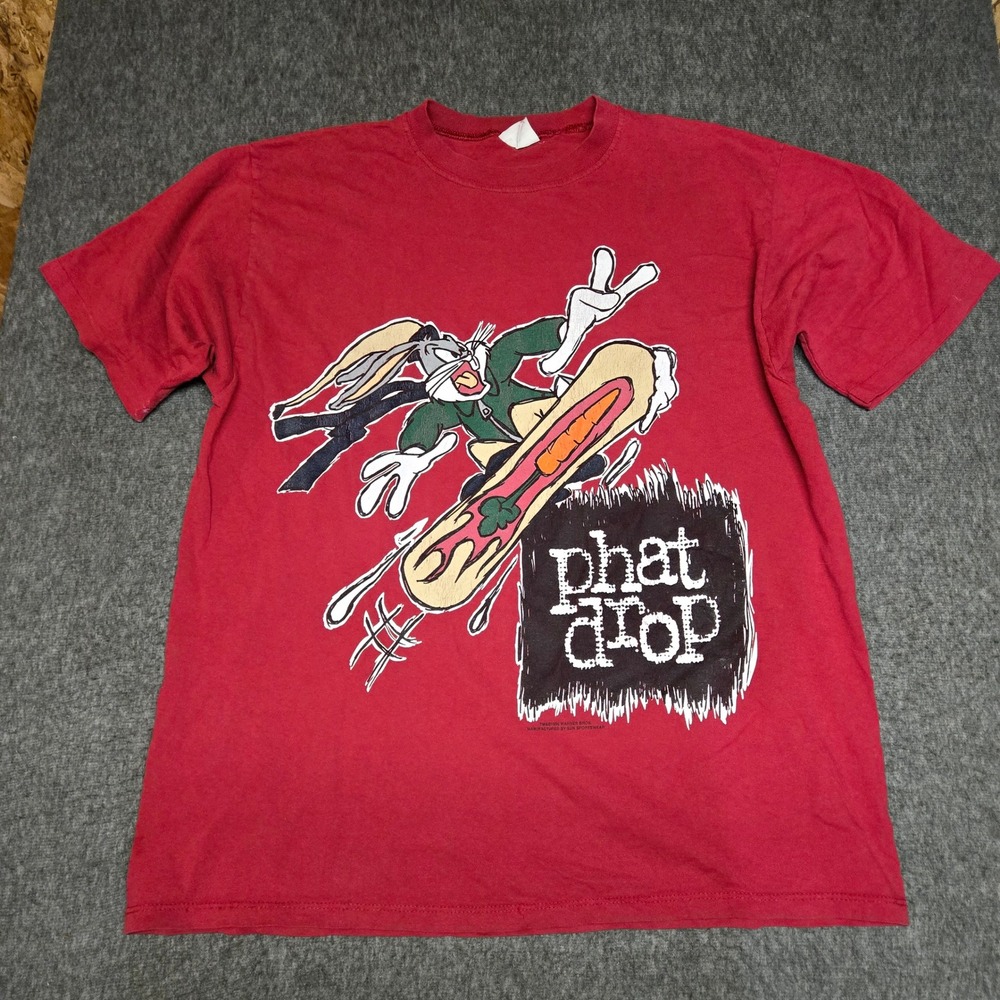 Vintage 90s Looney Tunes Bugs Bunny T-Shirt Mens XL Phat Drop Snowboard Red 1995